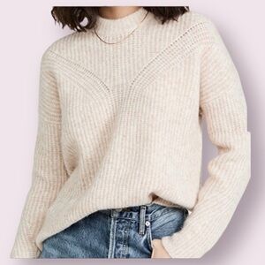 Madewell Belfiore Ribbed Pullover Sweater Heather Chalk Wool Size Small